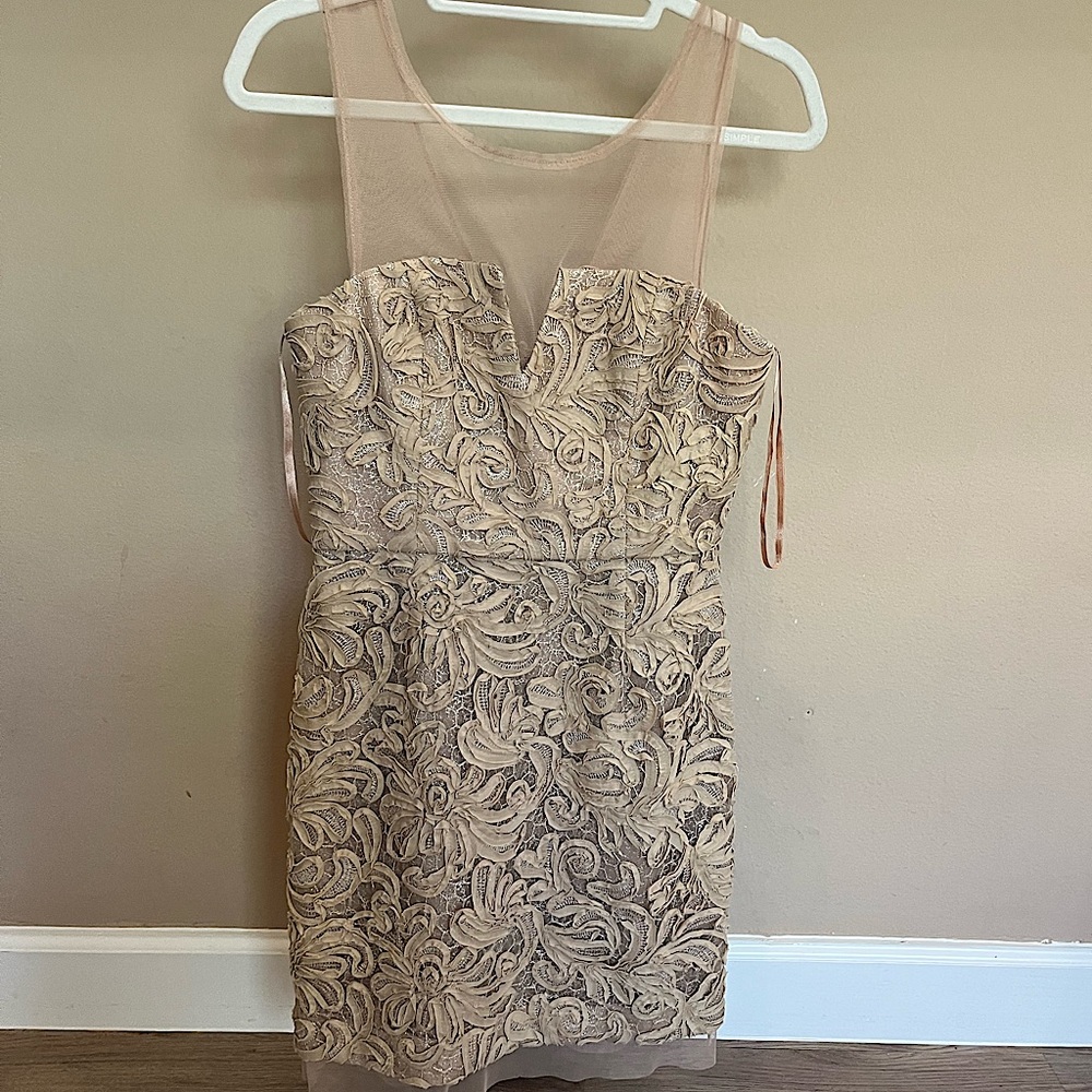 BCBGMAXAZRIA Cocktail Dress with Sheer Neckline